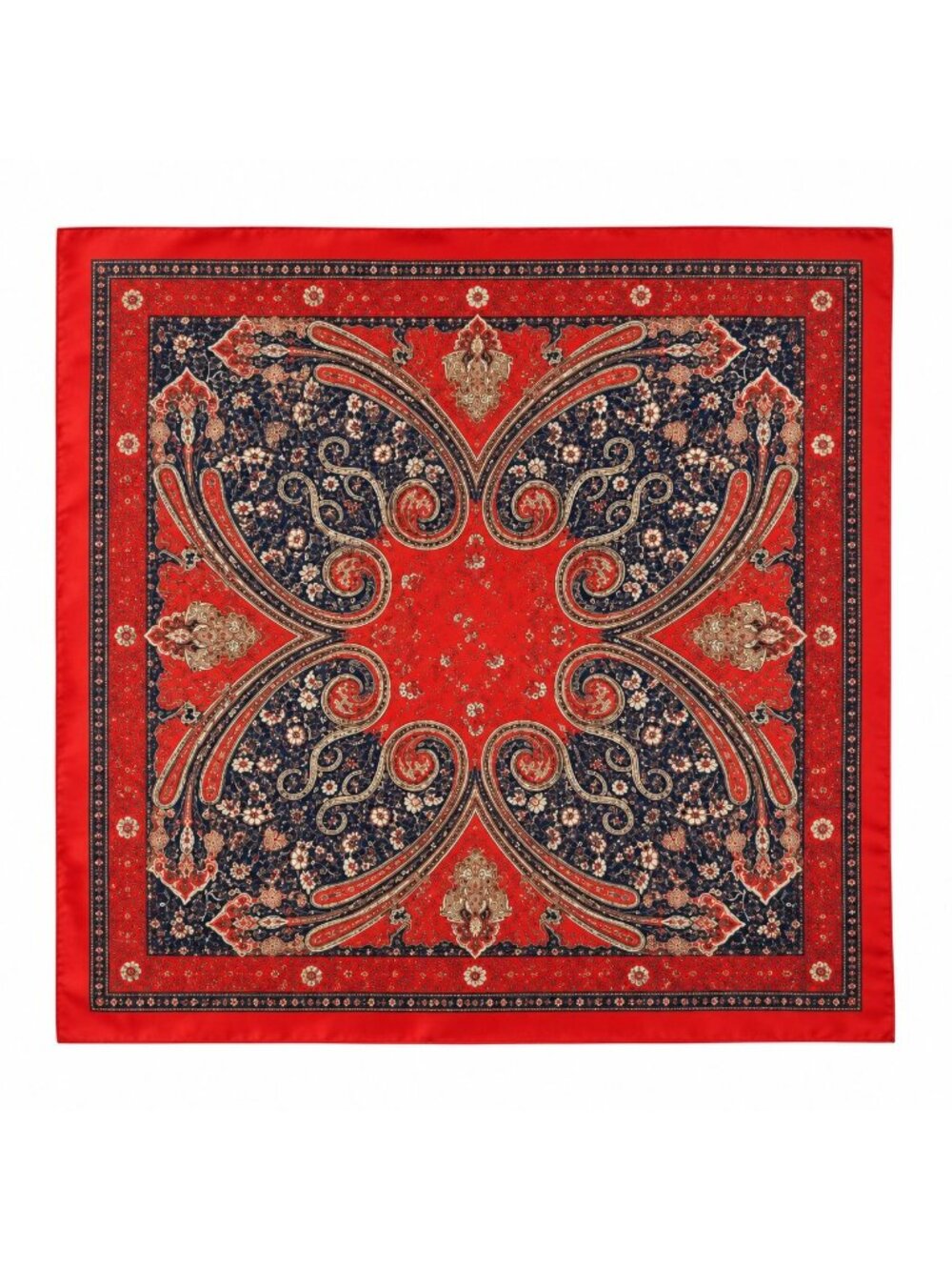 Orange Red Navy Paisley Square Scarf 26x26 Western Cowgirl Neck Scarf Satin Hair